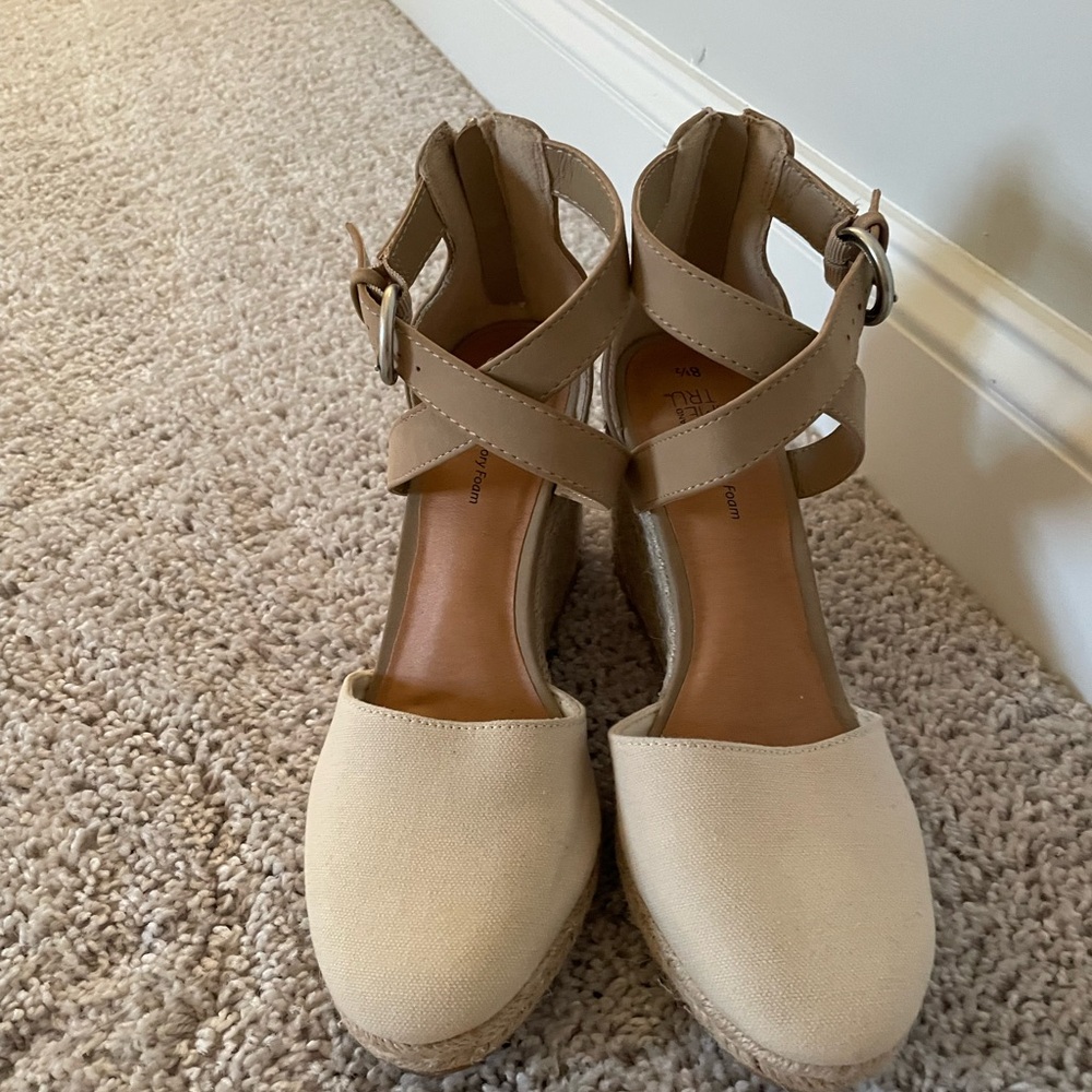Time and Tru Tan and Cream Wedges